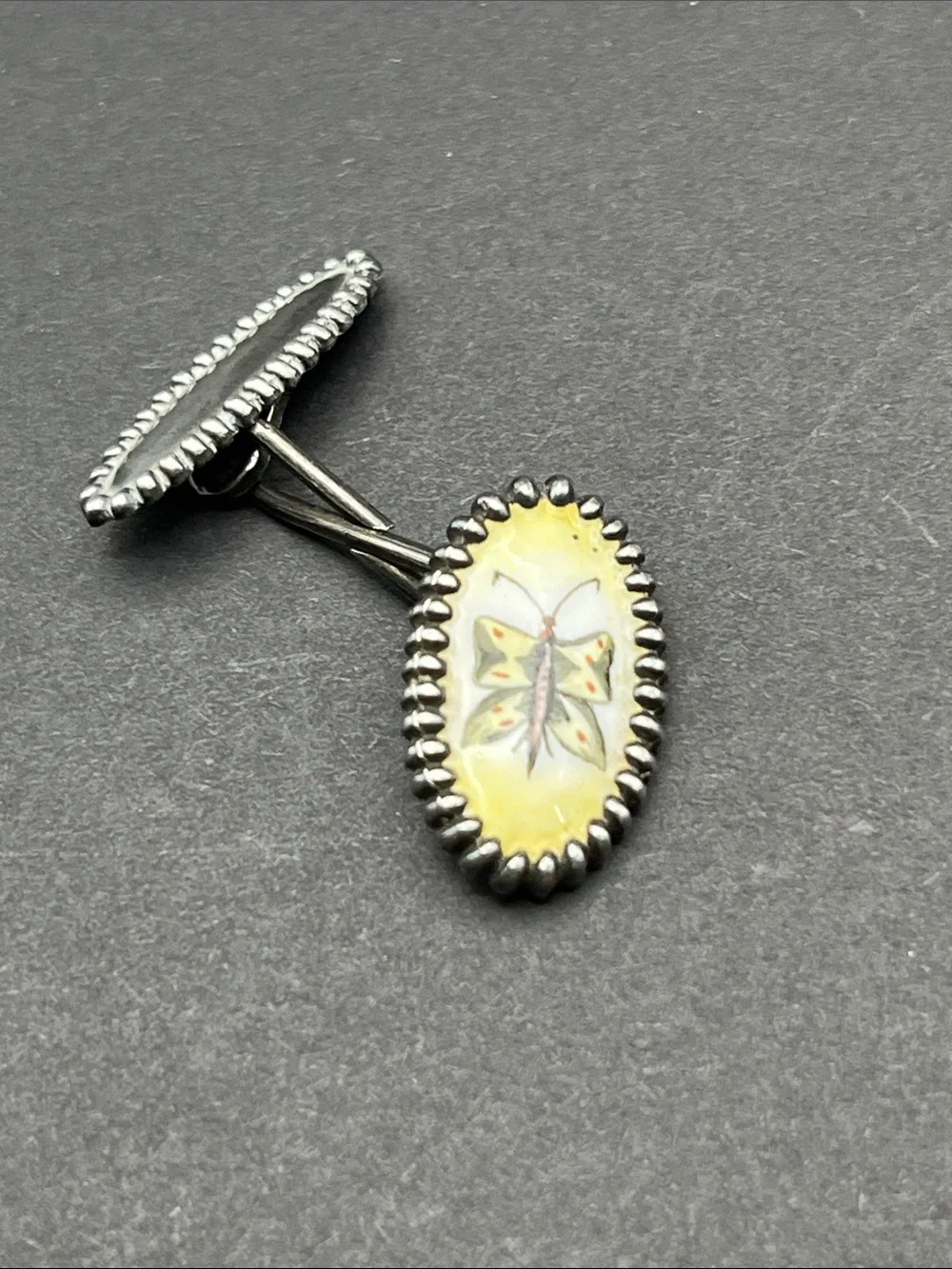Vintage sterling silver enamel butterfly cufflinks marked Sterling and tested